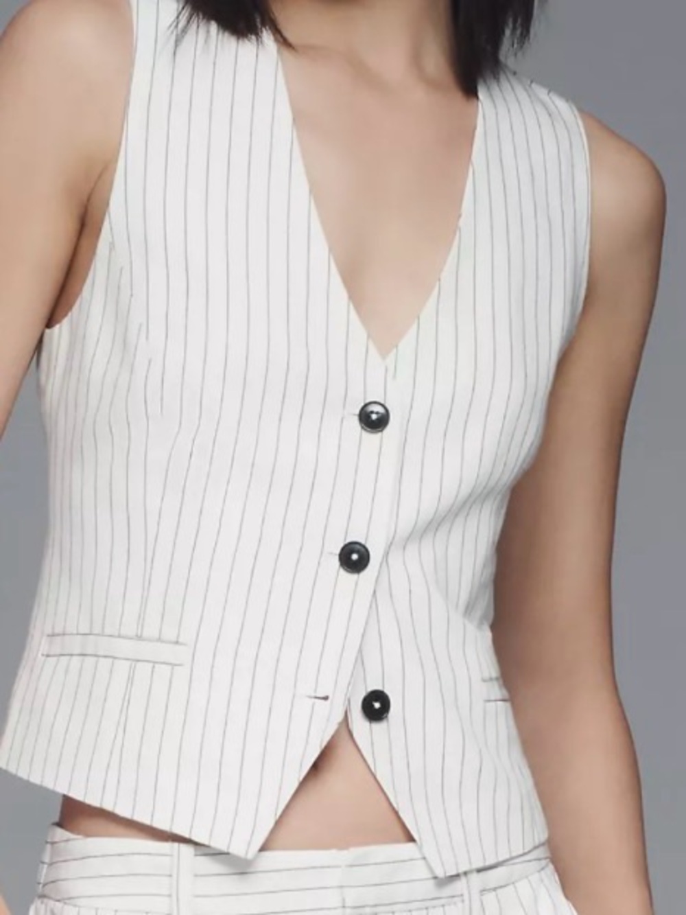 Maeve V-Neck Button-Front Linen vest Med  petite